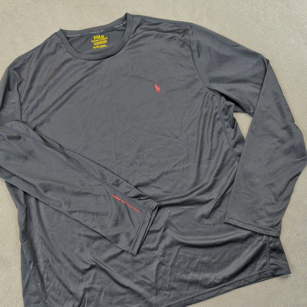 Polo Ralph Lauren XL Mens Black Performance Long Sleeve Shirt Red Pony Logo